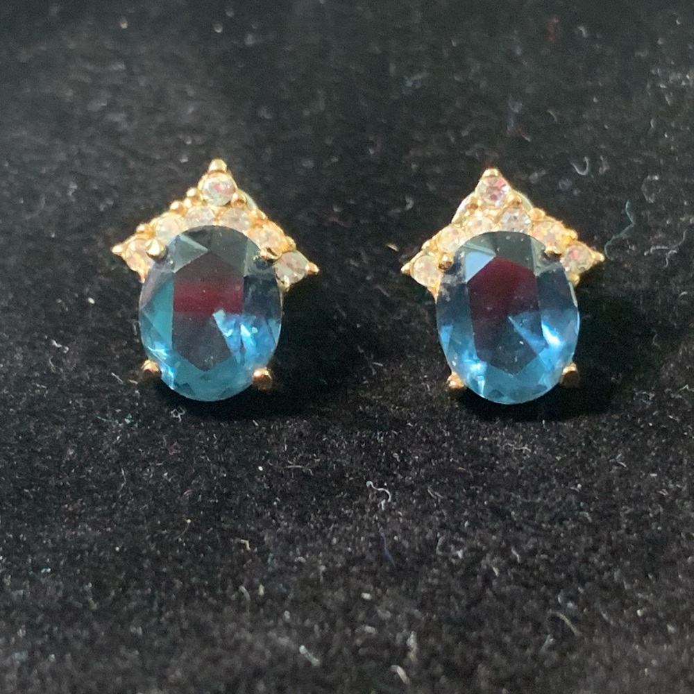 Blue Crystal Gold-Tone Stud Earrings